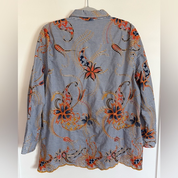 S37 Peck & Peck Size XL Blue Striped Embroidered Button Down - Picture 2 of 7